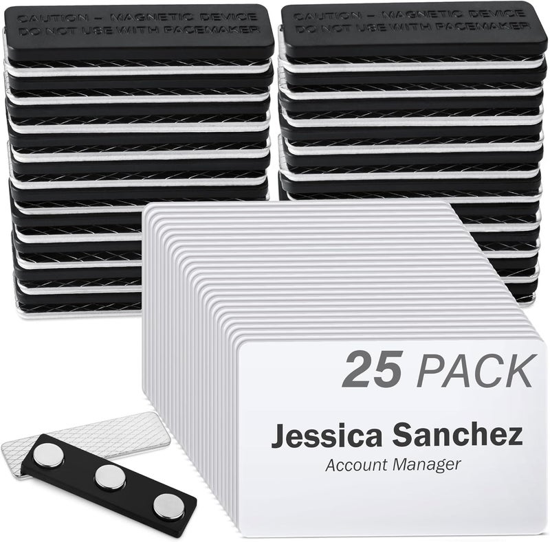 MIFFLIN -USA - Premium Acrylic Magnetic Name Tags - 25 Pack, 3x2, White - Customizable & Reusable Name Badges with Ultra-Strong Neodymium Magnetic Backing for School, Office & Events - Image 1